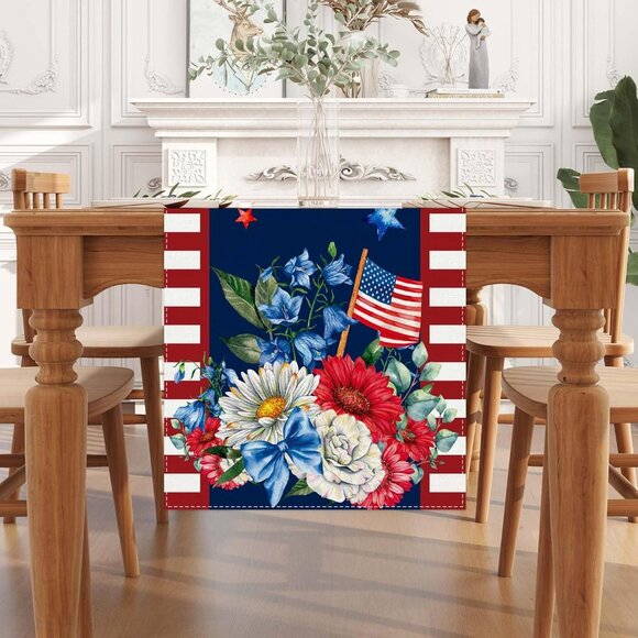White and Blue American Flag Stars Table Runner 72 Inches Long - Picture 3 of 3